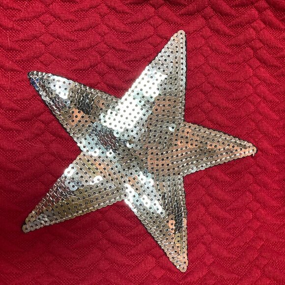 Pippa & Julie Blouse Girls 6 Red Tunic Silver Sequin Star Peplum Sleeve - Picture 4 of 6